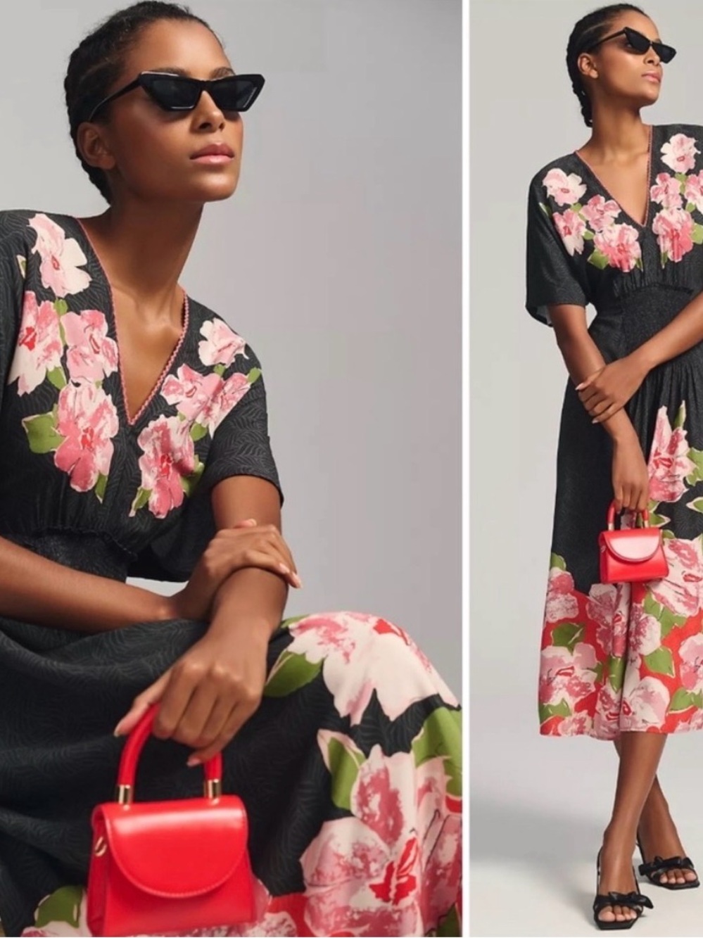 Anthropologie Bl^nk London Floral smocked Floral deep V dress